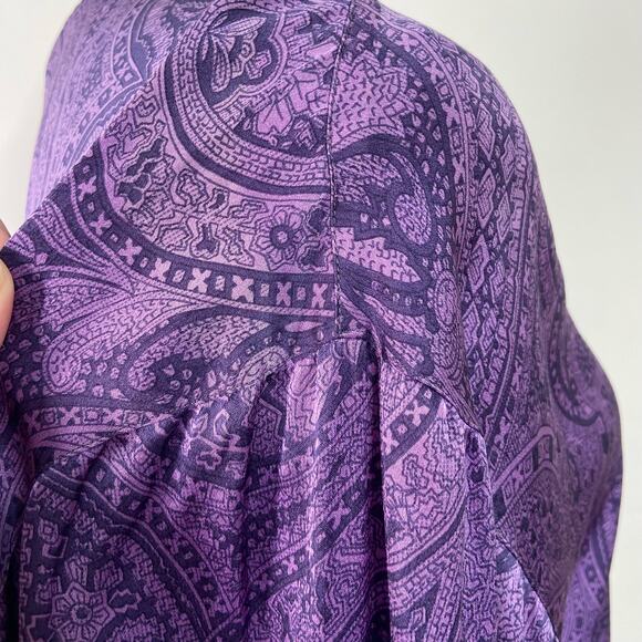 Vintage Salvatore Ferragamo Paisley Blouse Purple Silk 80s Work Boho Size 10 - Picture 12 of 15